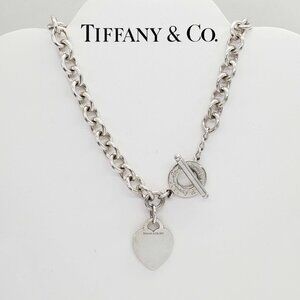 Vintage Tiffany & Co Heart Tag Toggle Necklace Sterling Silver 16" Long